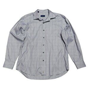 DAVID DONAHUE Luxury Non Iron Trim Fit Plaid Designer Blue Business Dress Shirt
